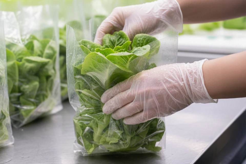 生産野菜のパッキング